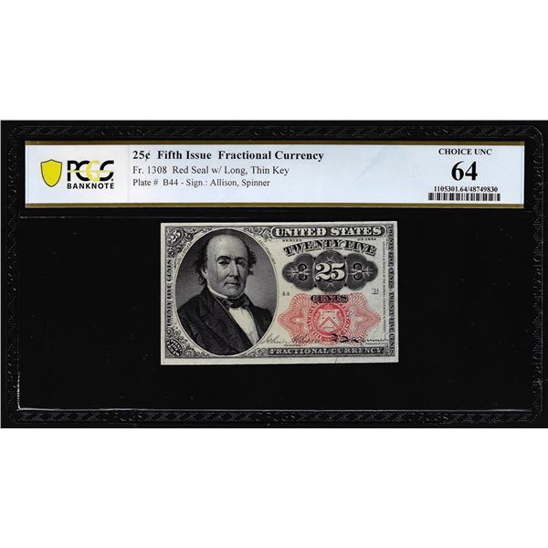 1874 Fifth Issue Twenty-Five Cents Fractional Currency Note Fr.1308 PCGS Choice Unc 64
