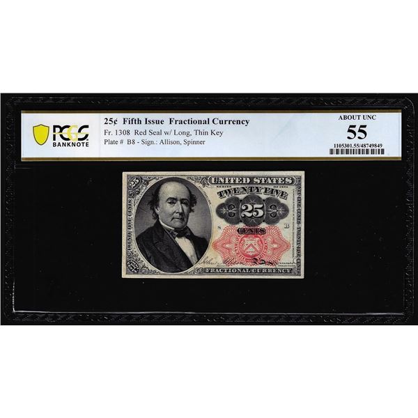 1874 Fifth Issue Twenty-Five Cents Fractional Currency Note Fr.1308 PCGS About Unc 55