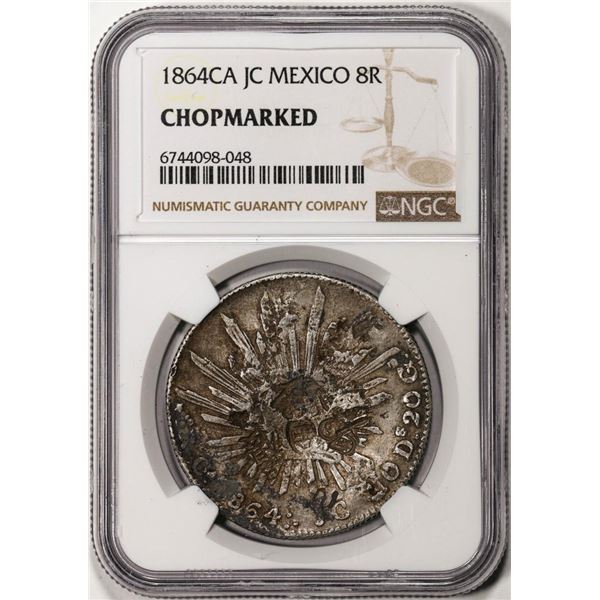 1864CA JC Mexico 8 Reales Silver Coin NGC Chopmarked