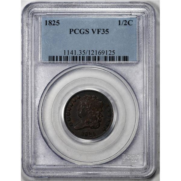 1825 Classic Head Half Cent Coin PCGS VF35