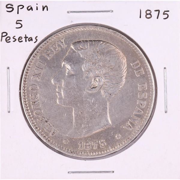 1875 Spain 5 Pesetas Silver Coin