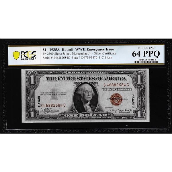 1935A $1 Hawaii WWII Emergency Issue Silver Certificate Note PCGS Choice Unc 64PPQ