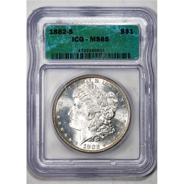1882-S $1 Morgan Silver Dollar Coin ICG MS65