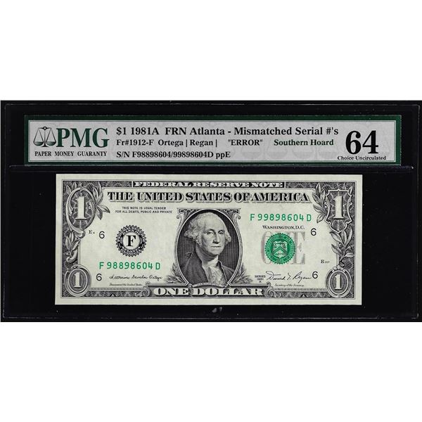 1981A $1 Federal Reserve Note Atlanta Mismatched S/N Error PMG Choice Uncirculated 63
