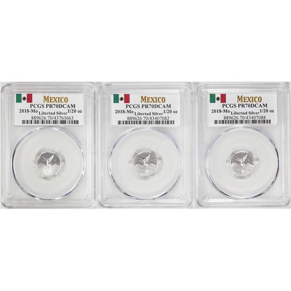 Lot of (3) 2018-Mo Mexico Proof 1/20 oz Silver Libertad Coins PCGS PR70DCAM