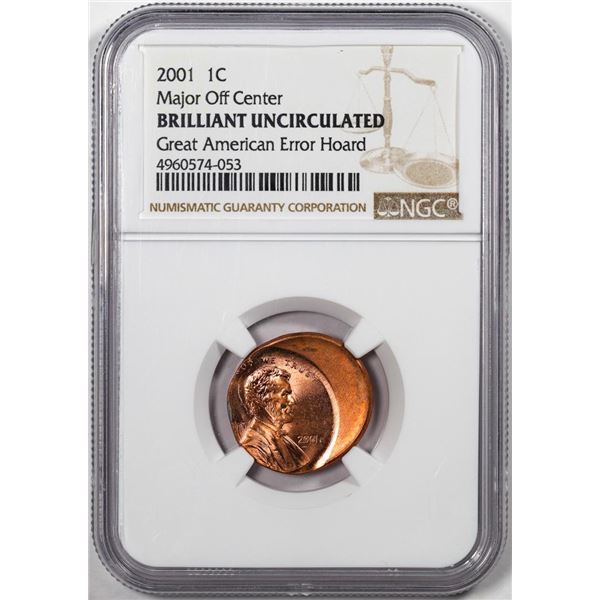 2001 Lincoln Memorial Cent Coin Error Major Off Center NGC Brilliant Uncirculated