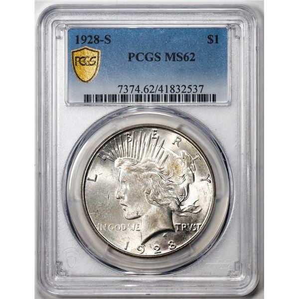 1928-S $1 Peace Silver Dollar Coin PCGS MS62
