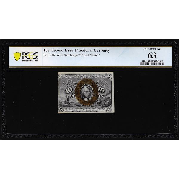 1863 Second Issue Ten Cents Fractional Currency Note Fr.1246 PCGS Choice Unc 63