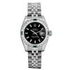 Image 2 : Rolex Ladies Stainless Steel Black Index Emerald and Diamond Date Wristwatch With Rolex Box