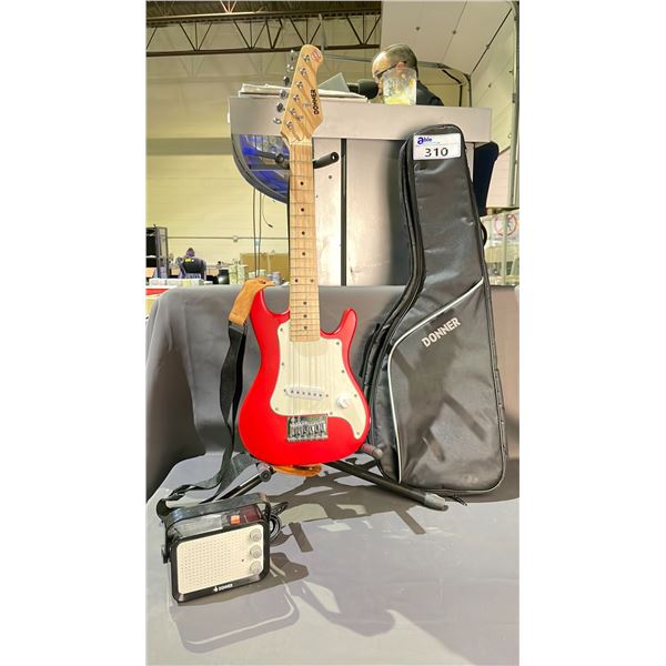 DONNER JUNIOR SERIES ELECTRIC GUITAR DSJ-100 WITH DONNER MINI-AMP, STAND & DONNER SOFT CASE (NO