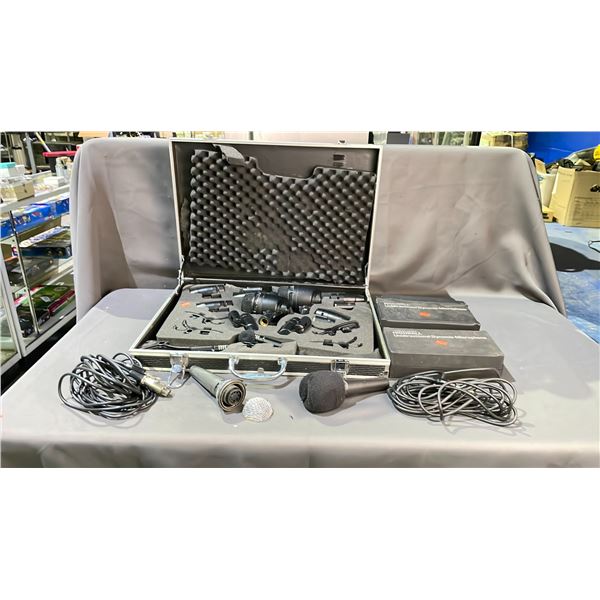 LOT OF ASSORTED MICROPHONES INCLUDING; REALISTIC HIGHBALL UNIDIRECTIONAL DYNAMIC MICROPHONES & CASE