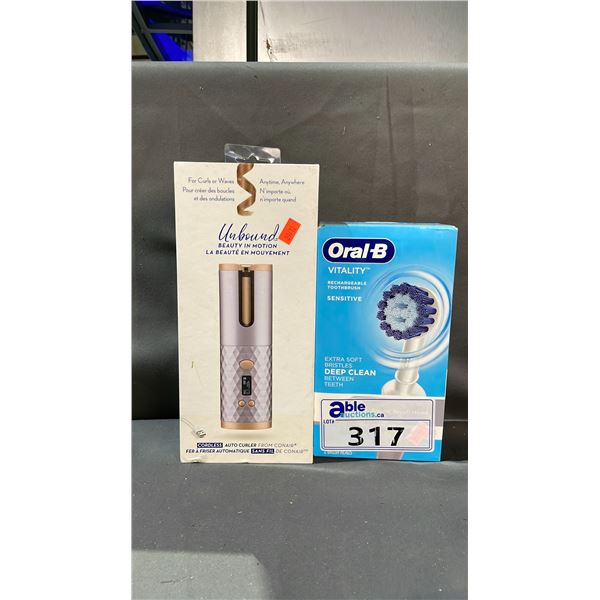 ORAL B VITALITY RECHARGEABLE TOOTHBRUSH SENSITIVE & UNBOUND BEAUTY IN MOTION CORDLESS AUTO CURLER