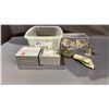 Image 2 : BIN OF ASSORTED ITEMS INCLUDING; JEWELRY, MAGNIFYING GLASS, MINI STEIN & MORE