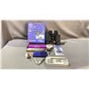 Image 1 : LOT OF ASSORTED ITEMS INCLUDING; BINOCULARS, HARMONICA, GAMING HEADSET, PENS & MORE