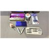 Image 2 : LOT OF ASSORTED ITEMS INCLUDING; BINOCULARS, HARMONICA, GAMING HEADSET, PENS & MORE