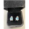 Image 2 : SWISS BLUE TOPAZ HALO LEVER-BACK EARRINGS 1.0CT EACH, MOUNTED IN 925 STERLING SILVER WITH WHITE