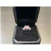 Image 1 : PLATINUM PLATED 3.0CT LAB-CREATED PINK SAPPHIRE TRINITY RING WITH TRILLION SIDE STONES - SIZE 7