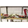 Image 1 : SHELF OF ASSORTED AUTOMOBILE ITEMS INCLUDING; MODEL CARS, MOTORCYCLE DECOR & LIGHTNING MCQUEEN