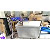 Image 1 : BIN OF ASSORTED ITEMS INCLUDING; FISHING ROD, FRAMED ARTWORK, UMBRELLAS & MORE (BIN NOT INCLUDED)