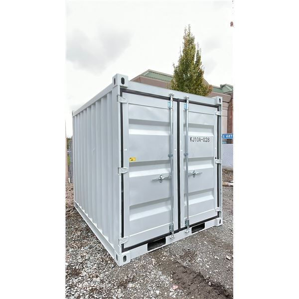 ALLMETAL KJ10A-28 GREY 8' OFFICE STORAGE SHIPPING CONTAINER WITH DUAL SWING REAR DOORS, CAM LOCKS,