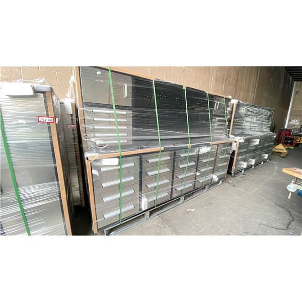 STEELMAN 30 DRAWER/2 UPPER CABINETS STAINLESS STEEL FRONT 10FT WORK BENCH WITH PEG BOARD