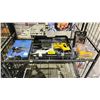 Image 1 : SHELF OF ASSORTED TOOLS INCLUDING; DEWALT RECIPROCATING SAW, BATTERY CHARGER, DIGITAL TIRE GAUGE &
