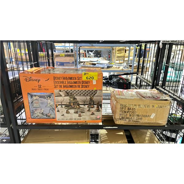 DISNEY HALLOWEEN SET & BOX OF GIFT BAGS (UNKNOWN CONDITION, MAY BE MISSING PIECES)