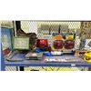Image 2 : SHELF OF ASSORTED TOOLS INCLUDING; LEVEL, HAND SLEDGE, TRAILER LIGHT KIT & MORE