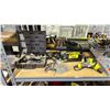 Image 2 : SHELF OF ASSORTED TOOLS INCLUDING; RYOBI DRILL, RYOBI JIG SAW, AIR TOOLS & MORE