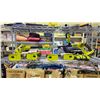 Image 1 : SHELF OF ASSORTED RYOBI CORDLESS TOOLS INCLUDING; TRIMMER, DRILLS, BATTERY & CHARGER