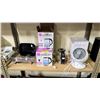 Image 1 : SHELF OF ASSORTED ITEMS INCLUDING; SALTON GLASS KETTLES, WOOZOO FAN, DISH RACK & MORE