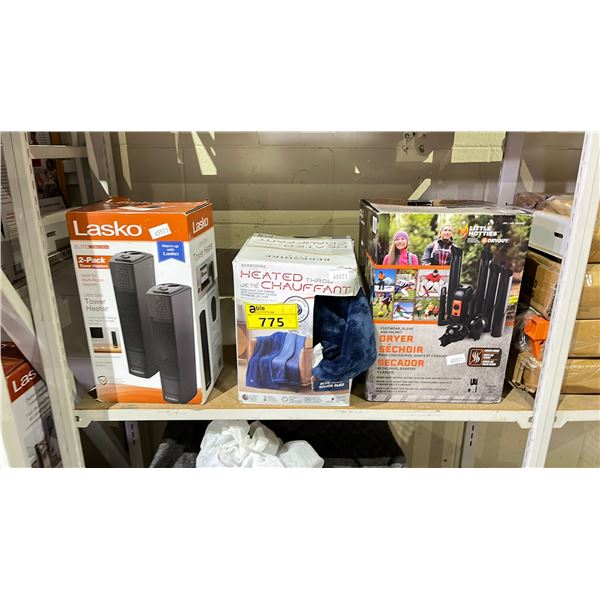 LASKO ELITE COLLECTION 2-PACK TOWER HEATERS, BERKSHIRE HEATED THROW & LITTLE HOTTIES DRYER