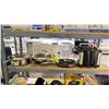 Image 1 : SHELF OF ASSORTED ITEMS INCLUDING; POTS & PANS, T-FAL DEEP FRYER, WATER PITCHER & MORE