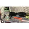 Image 2 : SHELF OF ASSORTED ITEMS INCLUDING; FIRE AXES, PADDLES, COLEMAN LANTERN & MORE