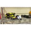 Image 2 : SHELF OF ASSORTED TOOLS INCLUDING; RYOBI BELT SANDER, DEWALT JIGSAW, MILWAUKEE ANGLE GRINDER & MORE