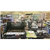 Image 1 : SHELF OF ASSORTED ITEMS INCLUDING; COLEMAN PROPANE STOVE, LASER LIGHTS & CAMPING GRIDDLE