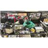 Image 1 : SHELF OF ASSORTED ITEMS INCLUDING; PANASONIC PRESSURE COOKER, HEAT GUN, GARDEN HOSE & MORE