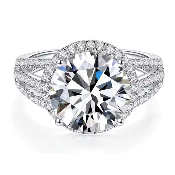 Sterling Silver 5.0ct Moissanite Diamond Halo Ring