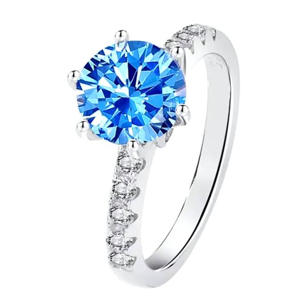 Sterling Silver 2.0ct Blue Moissanite Diamond Chanel Ring