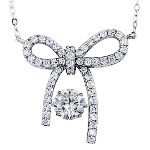 Sterling Silver 1.0ct Moissanite Diamond Floating Bow Necklace
