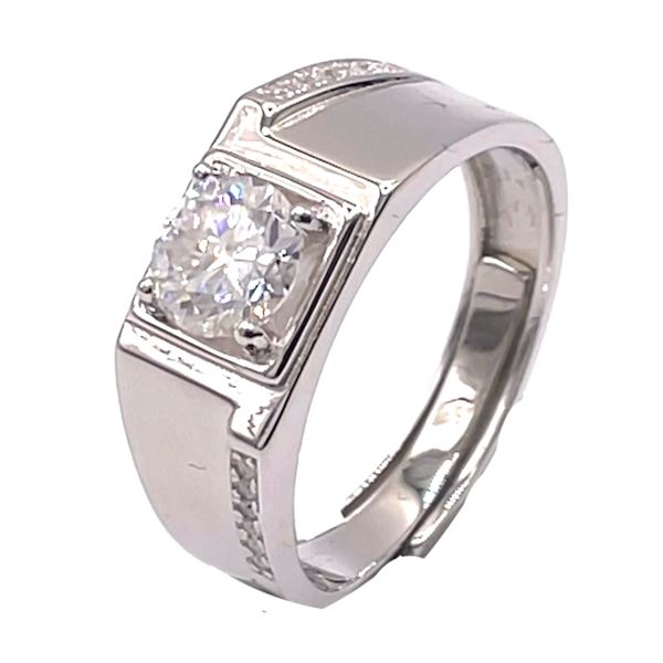 Sterling Silver 1.0ct Moissanite Diamond Mens Ring