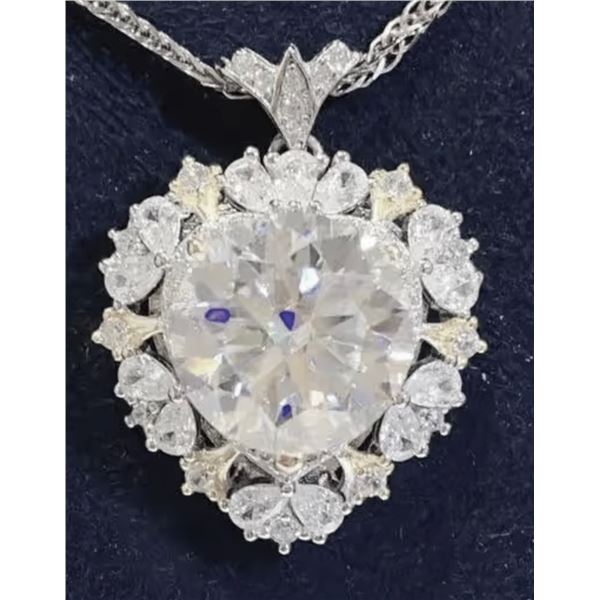 Sterling Silver 5.0ct Moissanite Diamond Heart Necklace