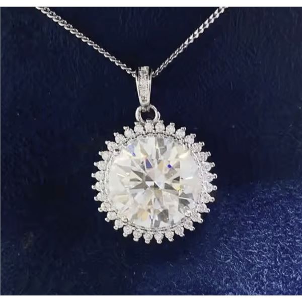Sterling Silver 5.0ct Moissanite Diamond Halo Necklace