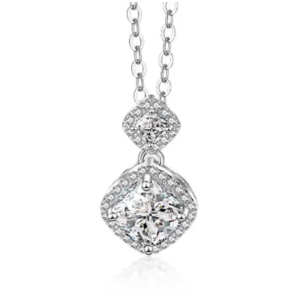 Sterling Silver 1.5ct Cushion Cut Moissanite Diamond Halo Necklace