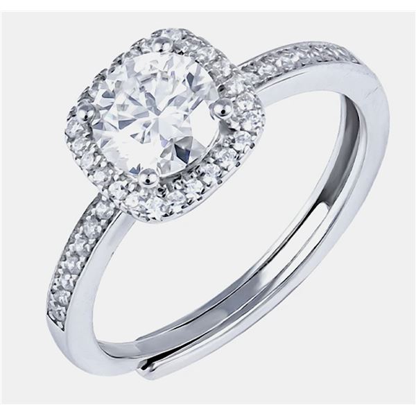 Sterling Silver 1.0ct Moissanite Diamond Halo Chanel Ring
