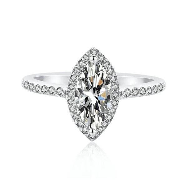 Sterling Silver 1.0ct Marquise Moissanite Diamond Halo Ring