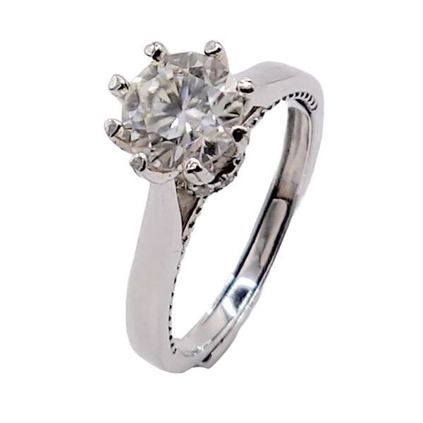 Sterling Silver 1.0ct Moissanite Diamond Secret Halo Ring