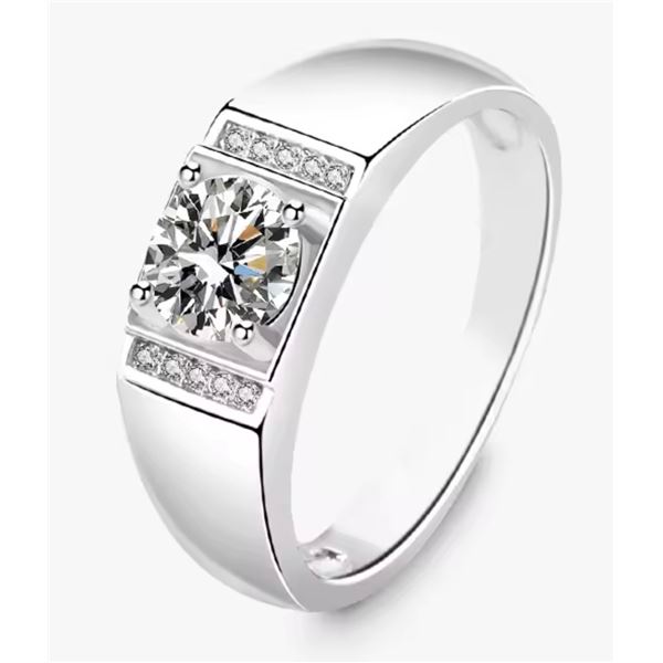 Sterling Silver 1.0ct Moissanite Diamond Mens Ring
