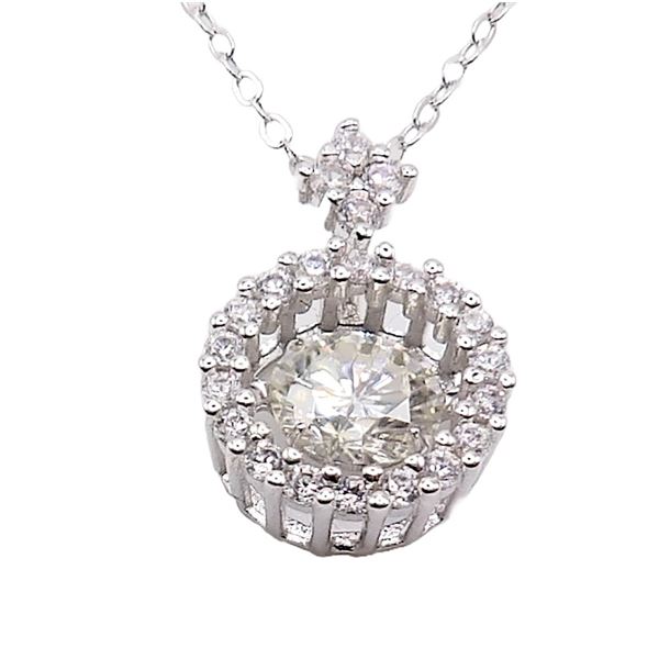 Sterling Silver 1.0ct Moissanite Diamond Floating Halo Necklace