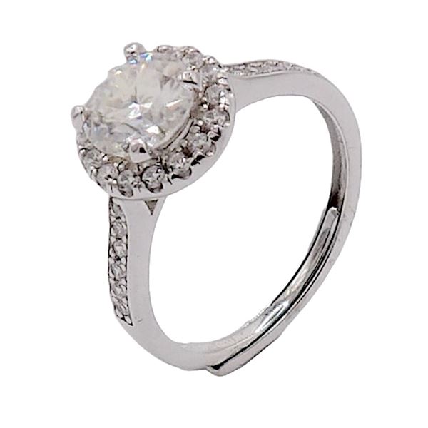 Sterling Silver 1.0ct Moissanite Diamond Halo Chanel Ring